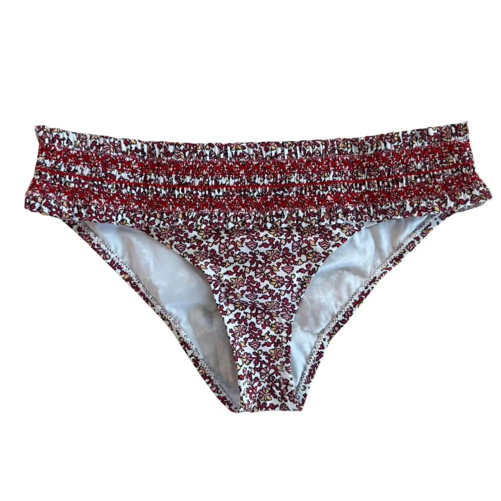Tory Burch Costa Printed Hipster Bikini Bottom Wild Pansy Mini Red Floral XS NEW